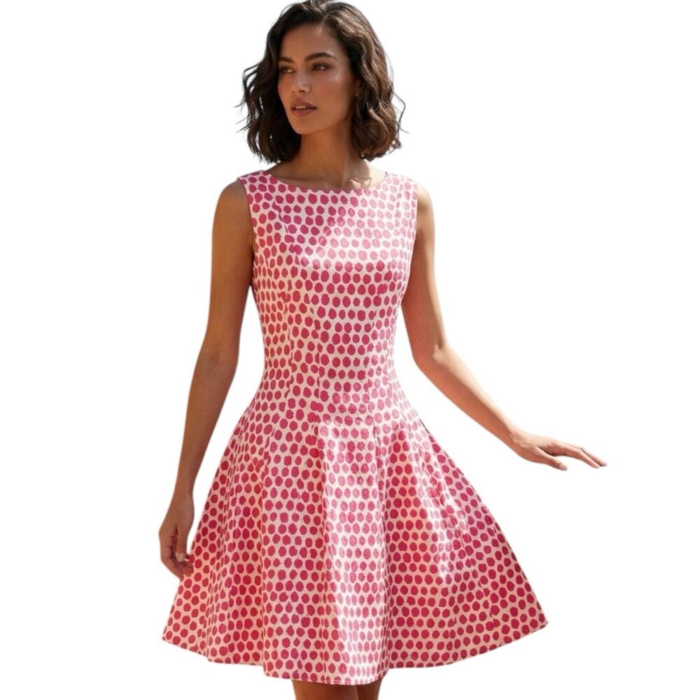 Dizzy Lizzie Pink White Polka Dot Fit & Flare Dress Sleeveless Scoop Back Large